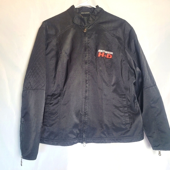 Harley Davidson Motorcycle Black/Orange Waxed Denim Zip Jacket Plus Size 1W - Picture 1 of 14